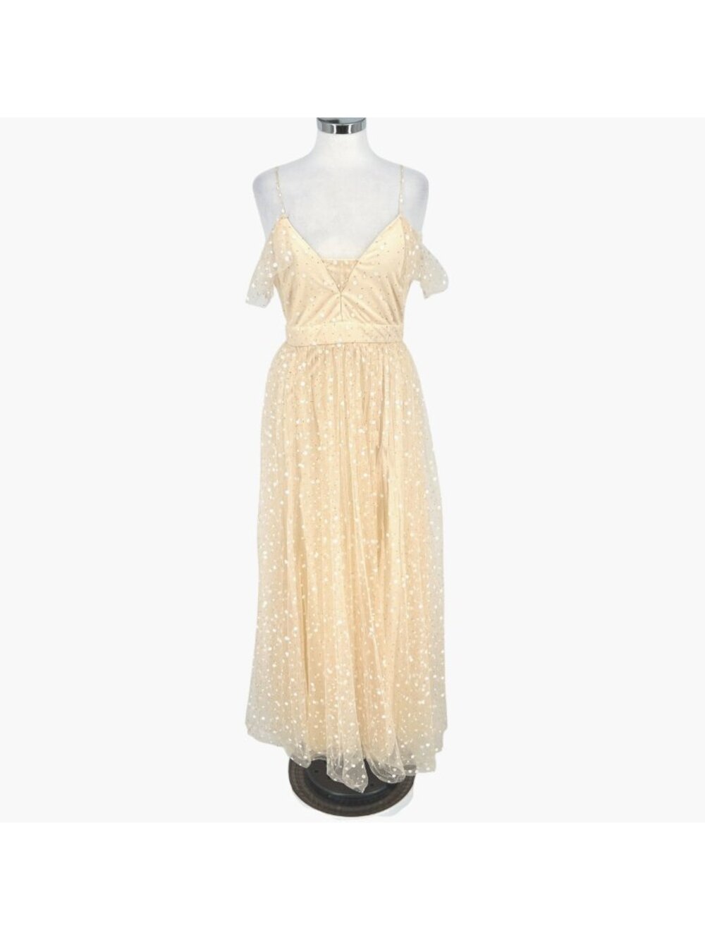 The Vintage Shop Whimsical Fairycore Champagne Gold Tulle Maxi Dress Size Medium